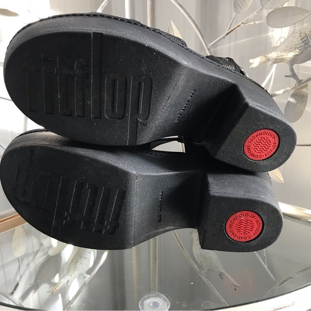Sz 8 Fitflop Black Backstrap Platform Pilar Sandal - Picture 8 of 9